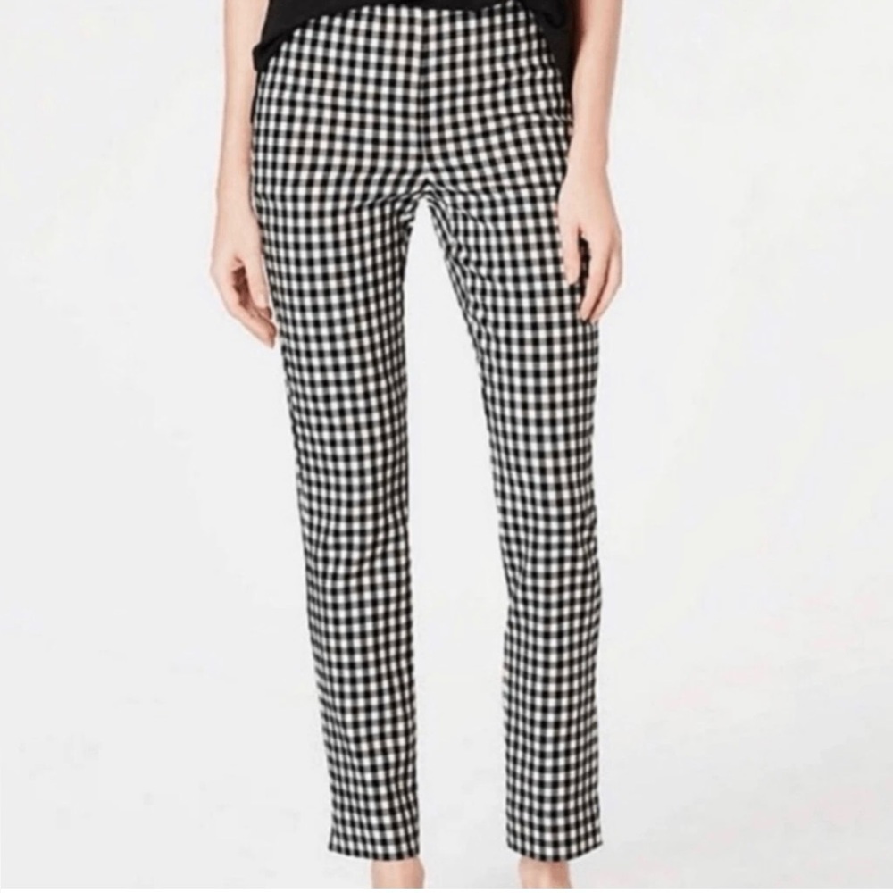 J. Jill Essential cotton-stretch slim-leg pant Black Cream Checked Pull on 10P